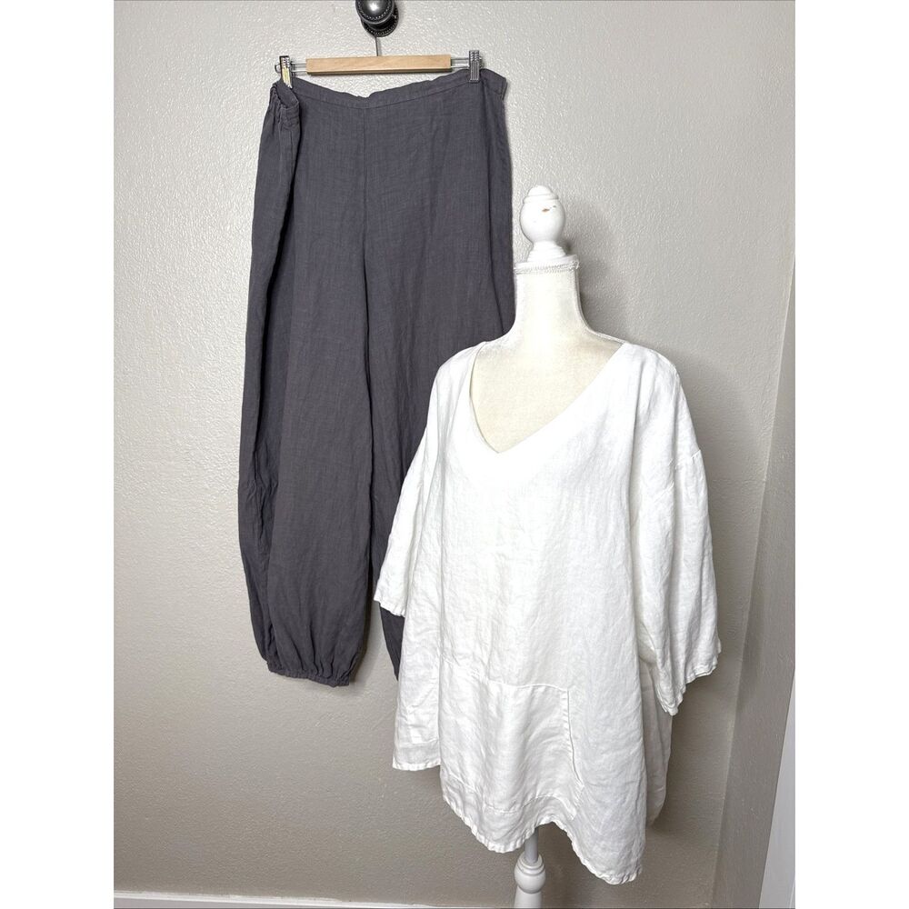 bryn Walker Charcoal Wide Leg Pants and Ivory Top Large